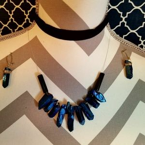 Handmade Blue quartz choker necklace w/earring
